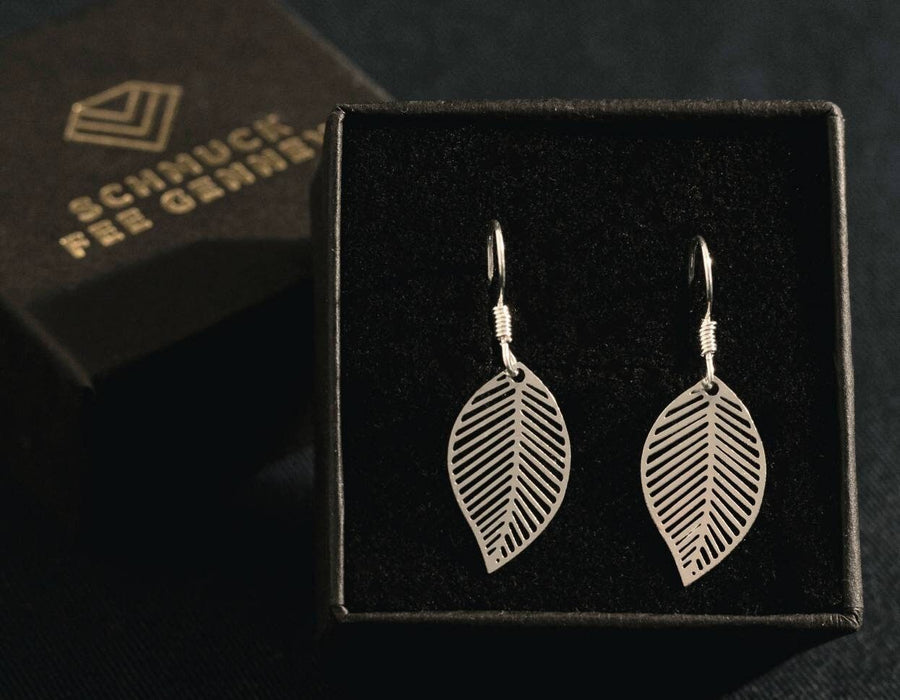 Silver hanging earrings with silver-plated leaves, earrings, delicate leaves in real silver silver-plated (925 sterling silver), handmade