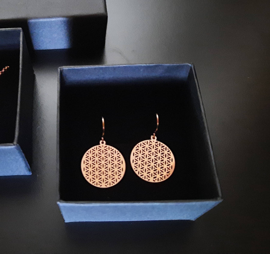 Rose golden flower of life, earrings in rose gold, rose golden flower of life, hanging earrings with rose gold pendant, handmade from Germany