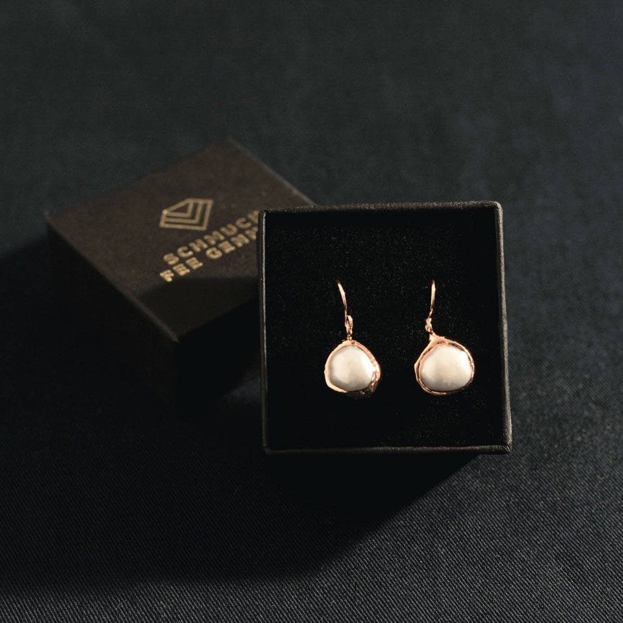 Rose gold earrings with large, white freshwater pearl, rose gold gold-plated, genuine cultured pearl in white, hanging earrings in rose gold, handmade