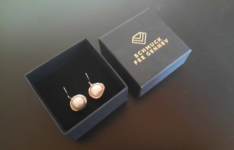 White rose gold pearl earrings, gold-plated, genuine white freshwater pearl, hanging earrings, gold-plated, white pearl, earrings, pearls, rose gold