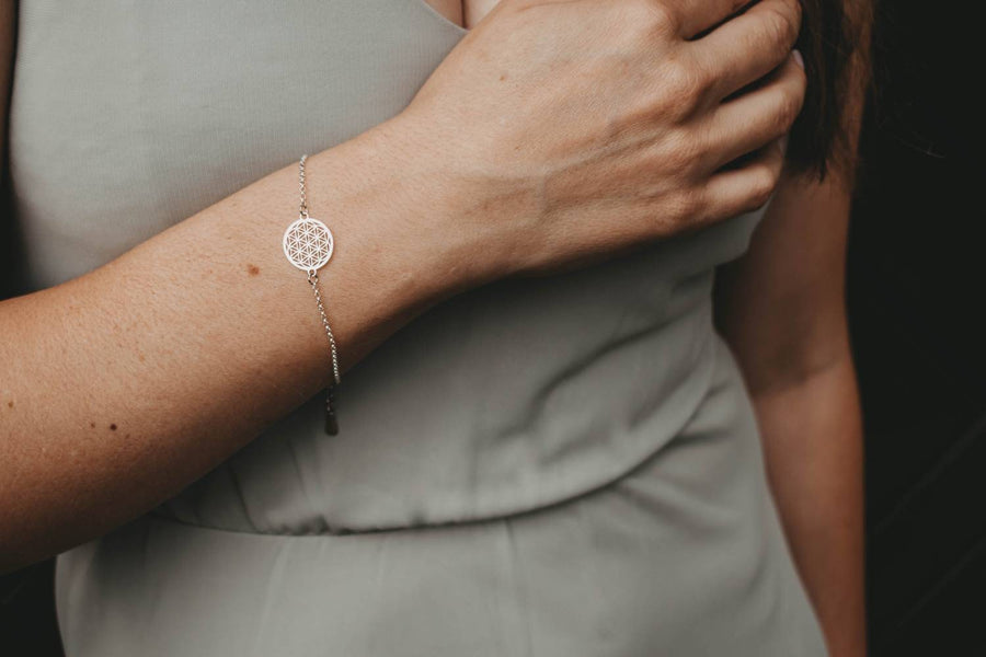 Silver jewelry set "Flower of Life", necklace and bracelet in 925 sterling silver, flower of life in real silver, handmade Germany