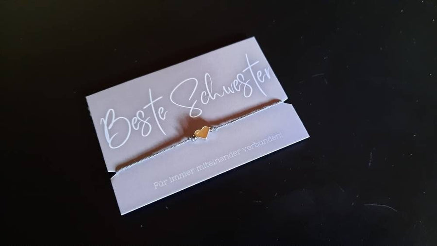 Heart bracelet "Best Sister", hemp band with heart pearl in rose gold, yellow gold and silver, available in many colors, adjustable knot