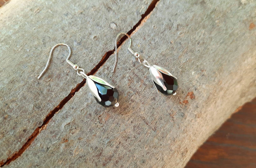 Black hanging earrings with agate in real silver, 925 sterling silver, nickel-free, real semi-precious stone, real agate, black, handmade