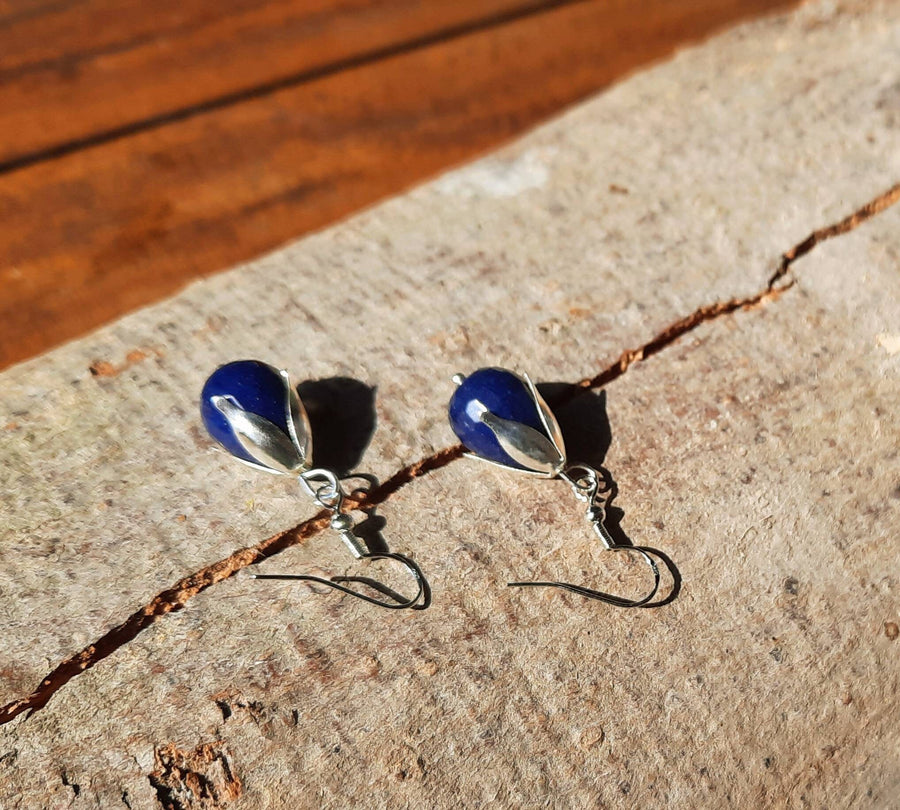 Dark blue hanging earrings with agate in real silver, 925 sterling silver, nickel-free, real semi-precious stone, real agate in blue, handmade