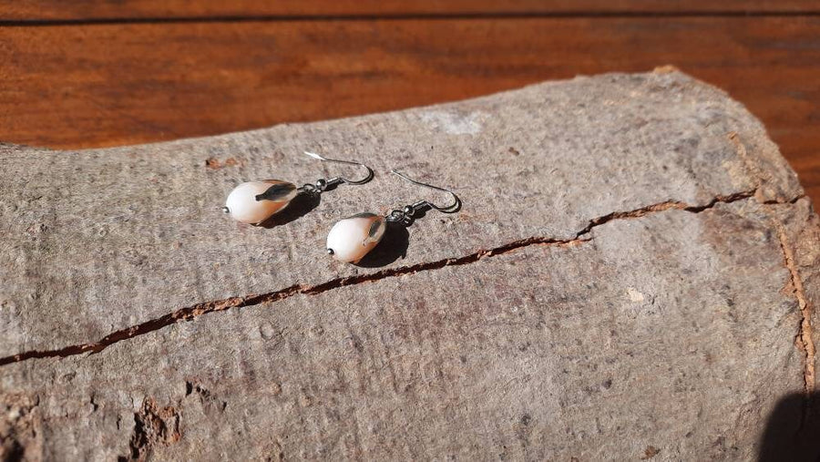 Jewelry set white agate, consisting of hanging earrings and necklace, 925 sterling silver with real agate in white, handmade, Germany