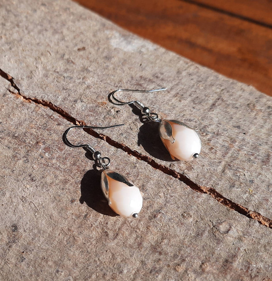 Jewelry set white agate, consisting of hanging earrings and necklace, 925 sterling silver with real agate in white, handmade, Germany