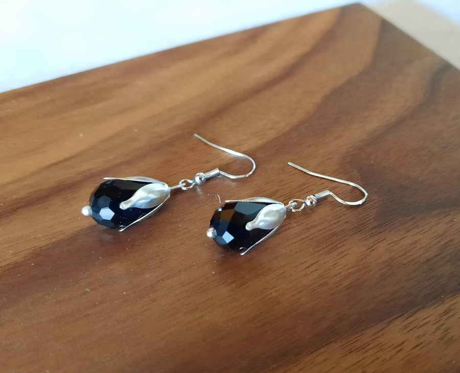 Black hanging earrings with agate in real silver, 925 sterling silver, nickel-free, real semi-precious stone, real agate, black, handmade