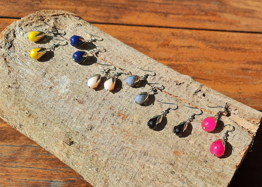 Dark blue hanging earrings with agate in real silver, 925 sterling silver, nickel-free, real semi-precious stone, real agate in blue, handmade