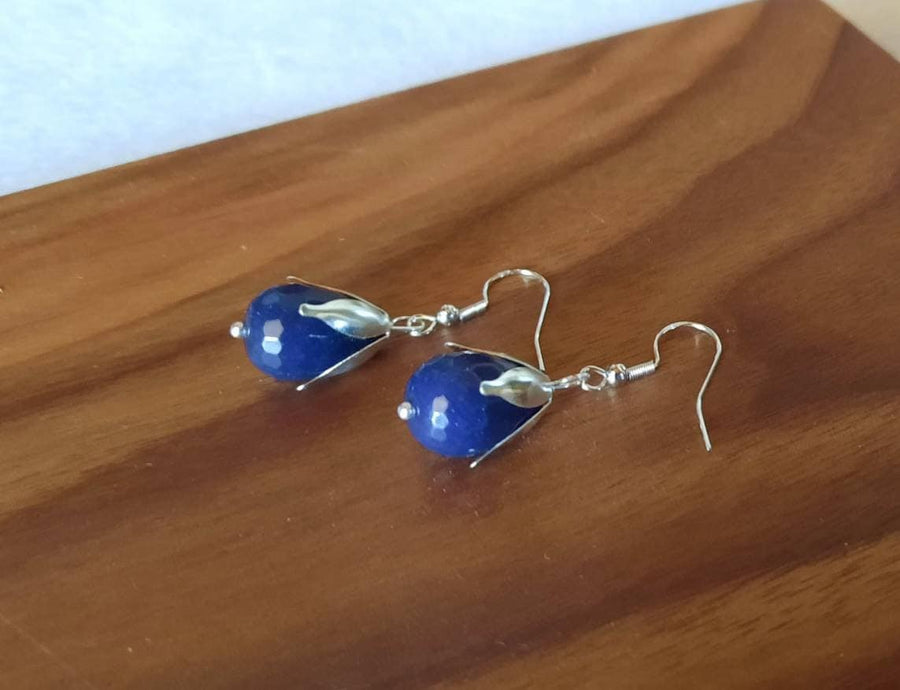 Dark blue hanging earrings with agate in real silver, 925 sterling silver, nickel-free, real semi-precious stone, real agate in blue, handmade